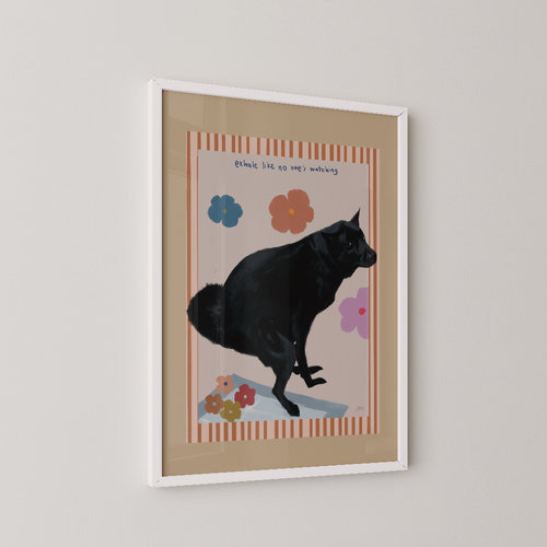 Black Dog Bathroom Print