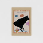Overview of a funny black dog art print, perfect as bathroom decoration