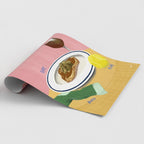 Roll-up art print with dog's favourite food and objects illustration and text
