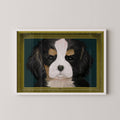 Unframed borderless art print of a cavalier king charles spaniel portrait in a white frame