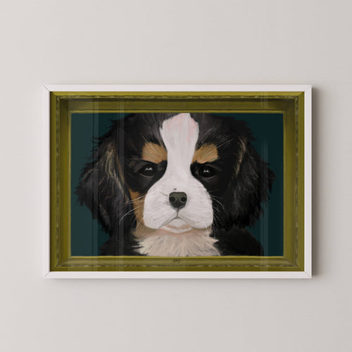 Unframed borderless art print of a cavalier king charles spaniel portrait in a white frame