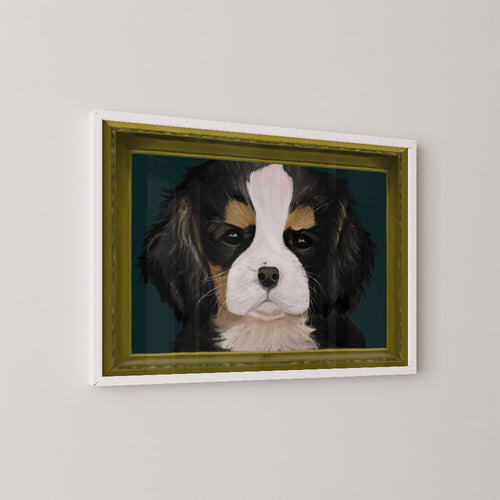 Unframed borderless art print of a cavalier king charles spaniel portrait in a white frame