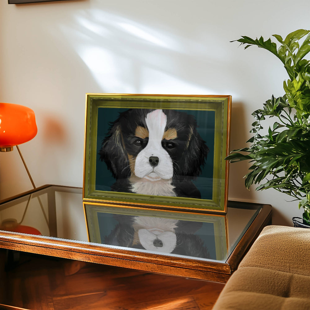 Unframed borderless art print of a cavalier king charles spaniel portrait in a white frame