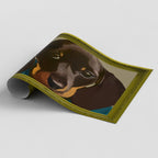 Rolled unframed art print of a dachshund in an illustrated frame