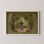 Unframed Goldendoodle portrait art print displayed in a white frame