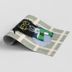 Roll of unframed wall art of a border collie wearing sunglasses on a checkered background