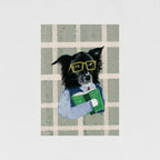 Unframed wall art of a border collie wearing sunglasses on a checkered background