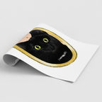 Unframed black cat art print with an illustrated gold frame