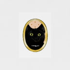 Black cat art print with an illustrated gold frame